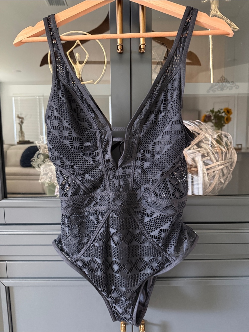 BECCA Black Lace-Detail One-Piece Swimsuit